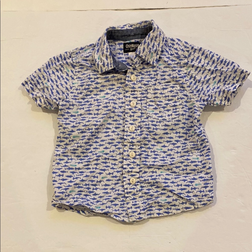 4/$20 OshKosh B'gosh Blue Shark Print Kids Shirt 2T
